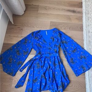 Free People Blue Floral Wrap Dress